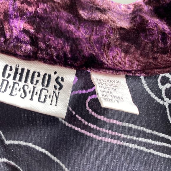 Vintage Chico's Design Silk Velvet Purple Floral W - Picture 5 of 9